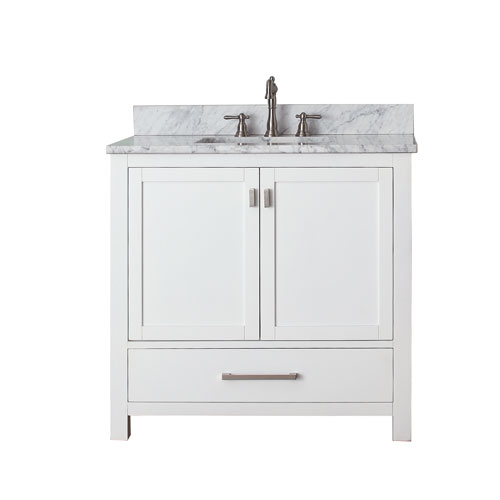 Avanity Modero White 36 Inch Sink Vanity With Carrera White Marble Top Modero Vs36 Wt C Bellacor