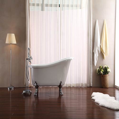 Azzuri Elise 59 Inch Free Standing Acrylic Soaking Tub With Rear Drain Pop Up Drain And Overflow