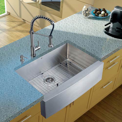 Vigo All In One 33 Inch Bedford Stainless Steel Farmhouse Kitchen Sink Set With Edison Faucet In Stainless Steel Grid Strainer And Soap Dispenser
