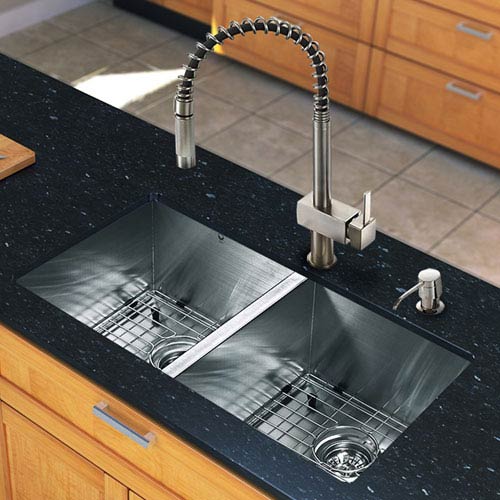 Vigo All In One 32 Inch Undermount Stainless Steel Double Bowl Kitchen Sink And Faucet Set