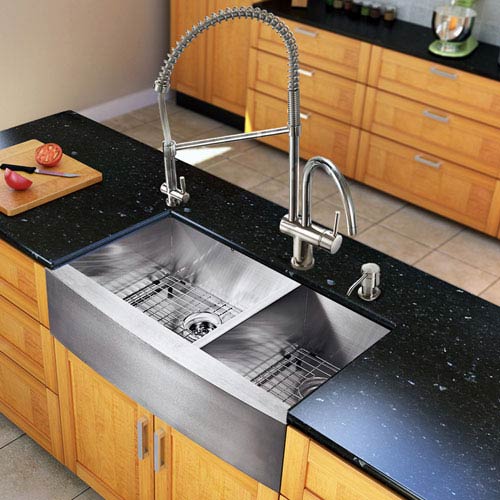 Vigo All In One 36 Inch Chisholm Stainless Steel Double Bowl Farmhouse Kitchen Sink Set With Dresden Faucet In Chrome Two Grids Two Strainers And