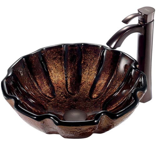 Vigo Walnut Shell Brown Vessel Sink With Oil Rubbed Bronze Faucet