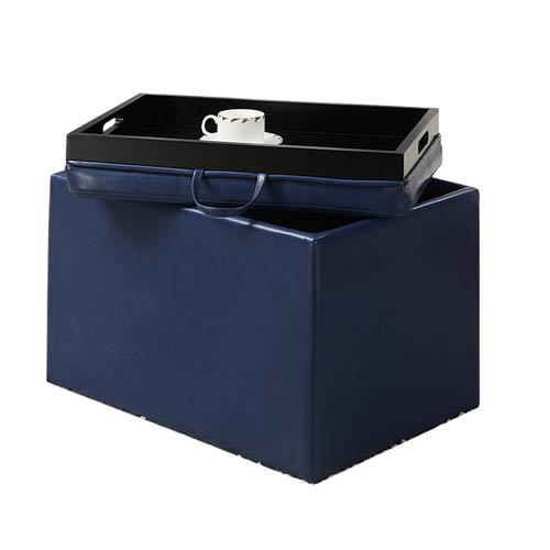 blue ottoman with tray