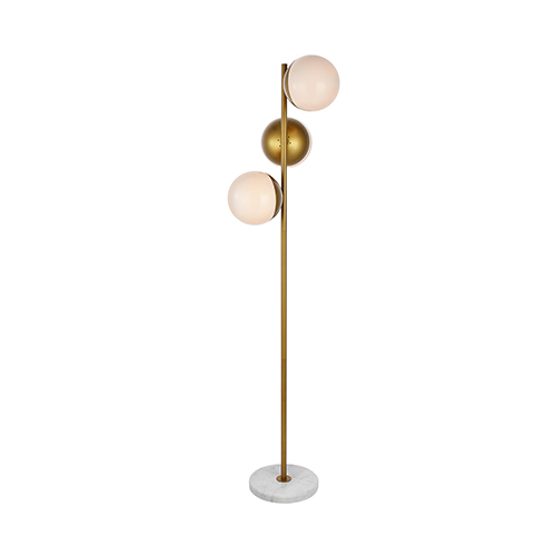 Elegant Lighting Eclipse Brass And Frosted White Three Light Floor