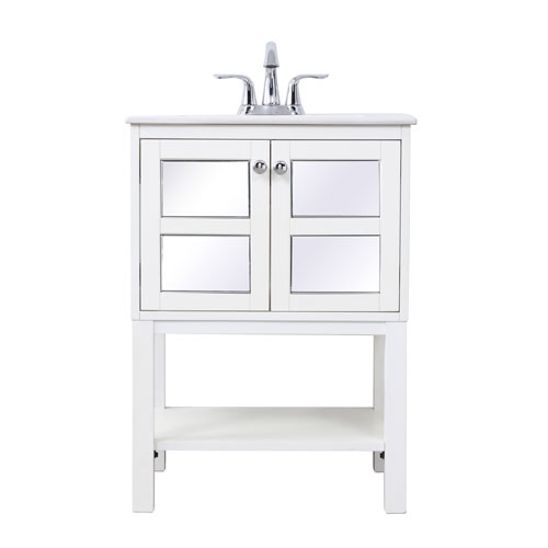 Elegant Lighting Mason White 24 Inch Mirrored Vanity Sink Set