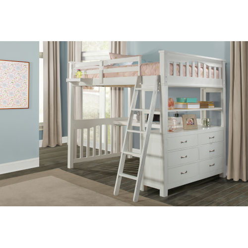 Ne Kids Highlands White Full Loft Bed With Desk And Hanging