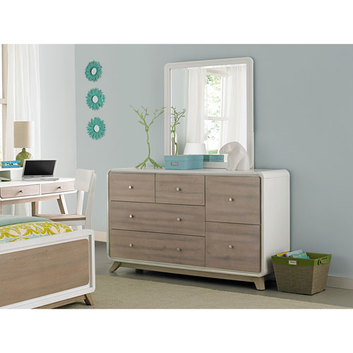Ne Kids East End Taupe And White 6 Drawer Dresser With Mirror 7100