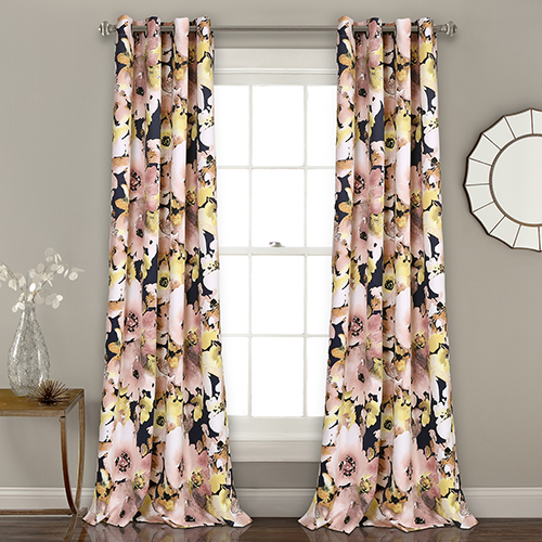 Lush Decor Floral Watercolor Pink And Navy 84 X 52 In. Room Darkening