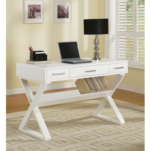 Coaster Furniture White Casual Three Drawer Desk With Criss Cross