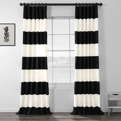 Half Price Drapes Black And Off White 50 X 96 Inch Horizontal Stripe Curtain Prct Hs06 96 Bellacor
