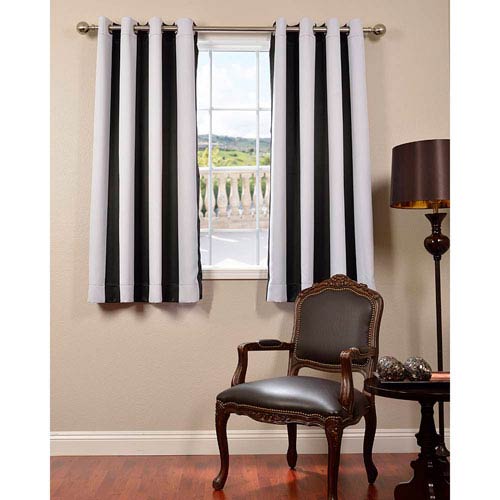 Half Price Drapes Awning Black And Fog White Stripe 63 X 50 Inch Grommet Blackout Curtain Single Panel Boch Kc43 63 Gr Bellacor