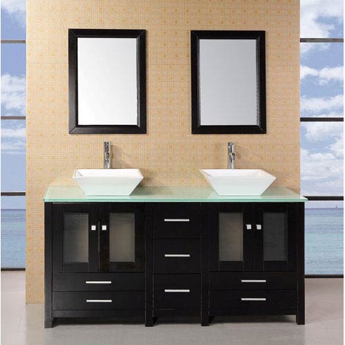 Design Element Arlington Dark Espresso 61 Inch Double Sink Bathroom Vanity With Glass Top