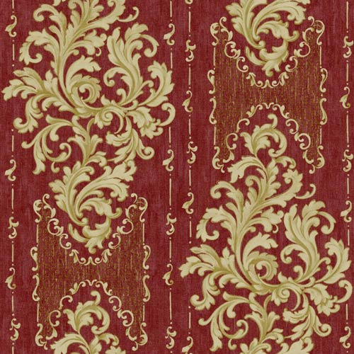 York Wallcoverings Saint Augustine Scarlet Red Ecru And Gold Sheen Embroidered Damask Wallpaper Sample Swatch Only