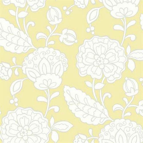 York Wallcoverings Carey Lind Vibe Chunky Floral Butter Yellow Pale Grey And White Wallpaper