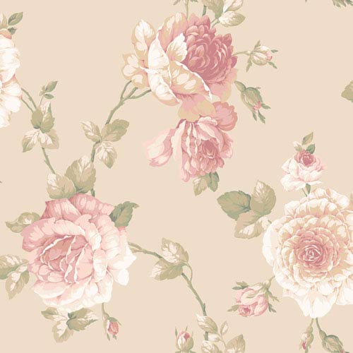 York Wallcoverings Arlington Pale Gold Large Rose Vine Wallpaper