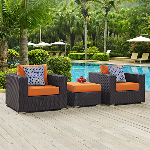 Modway Furniture Convene 3 Piece Outdoor Patio Sofa Set In Espresso Orange Eei 2363 Exp Ora Set Bellacor