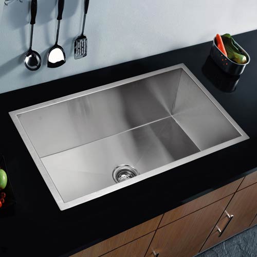 Water Creation Premium Scratch Resistant Satin 33 Inch Zero Radius Single Bowl Undermount Kitchen Sink Combo With Drain Strainer And Bottom Grid