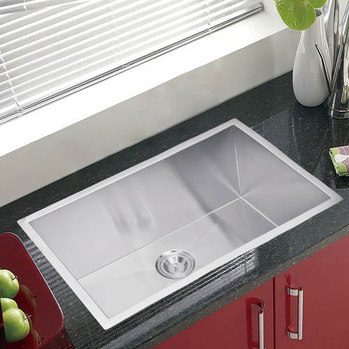 Water Creation Premium Scratch Resistant Satin 30 Inch Zero Radius Single Bowl Undermount Kitchen Sink With Drain And Strainer