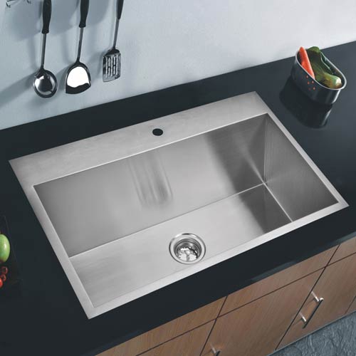 Water Creation Premium Scratch Resistant Satin 33 Inch Zero Radius Single Bowl Drop In Kitchen Sink