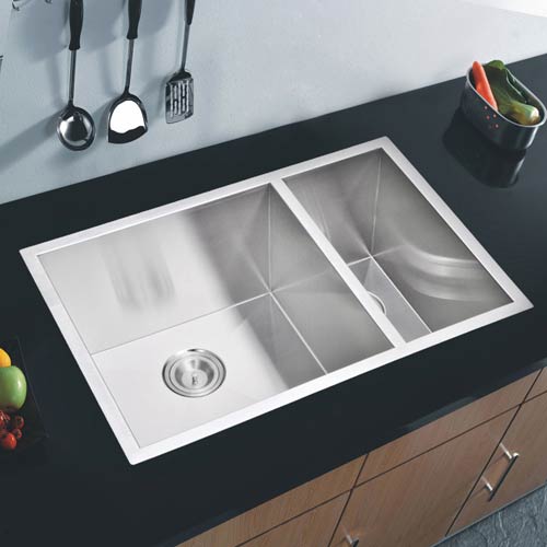 Water Creation Premium Scratch Resistant Satin 29 Inch Zero Radius Double Bowl Undermount Kitchen Sink