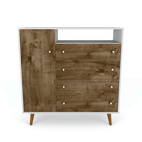 Manhattan Comfort Liberty White And Rustic Brown Four Drawer