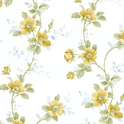 Norwall Wallcoverings Poppy Yellow Green And Blue Floral Wallpaper