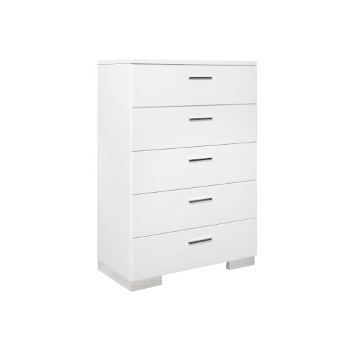 251 First Uptown White And Chrome Five Drawer Chest Bellacor