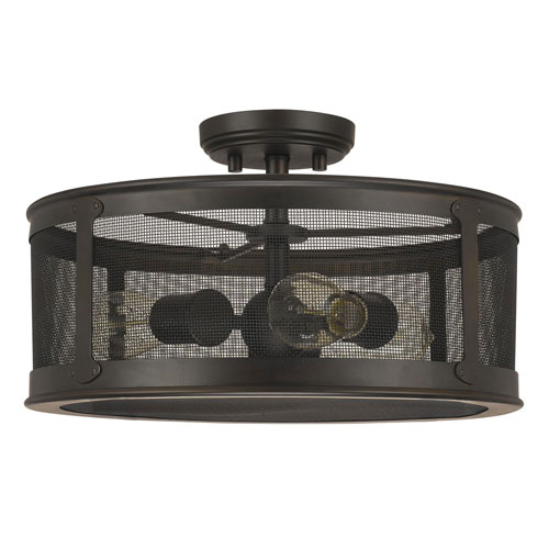 251 First Uptown Old Bronze Three Light Outdoor Semi Flush Mount