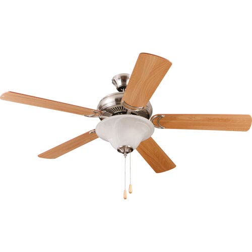 Decorators Choice Brushed Polished Nickel 52 Inch Three Light Ceiling Fan With Reversible Light Maple And Light Mahogany Blades