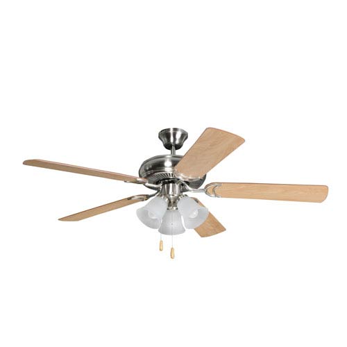 Decorators Choice Brushed Polished Nickel 52 Inch Three Light Ceiling Fan With Reversible Light Maple And Light Mahogany Blades