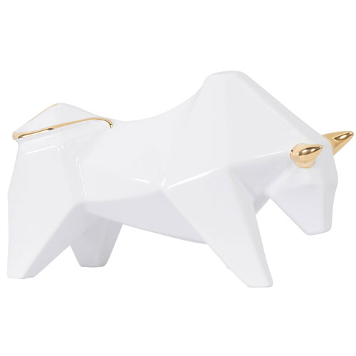 Varaluz Casa Origami Zoo White With Gold Bull Statue