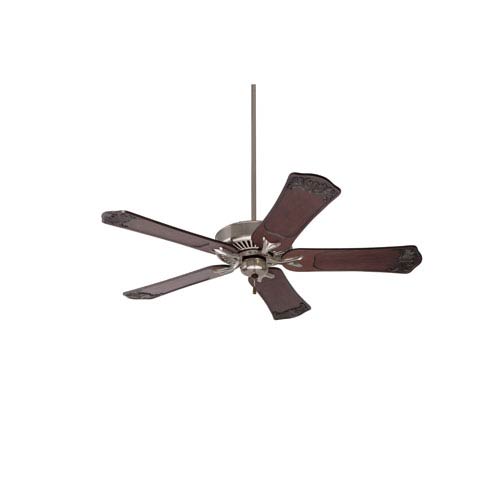 Premium Select Brushed Steel 54 Inch Ceiling Fan With Dark Walnut Hand Carved Ornate Blades