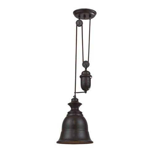 Farmhouse Oiled Bronze Pulley Adjustable Height One Light Mini Pendant