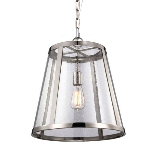 Bell Shaped Glass Pendant Lights harrow polished nickel one light pendant with clear seedy glass panel