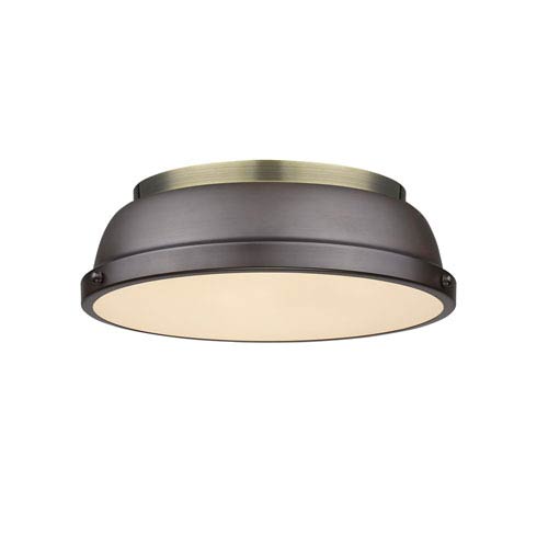 Golden Lighting Duncan Aged Brass Two Light Flush Mount With Rubbed Bronze Shades 3602 14 Ab Rbz