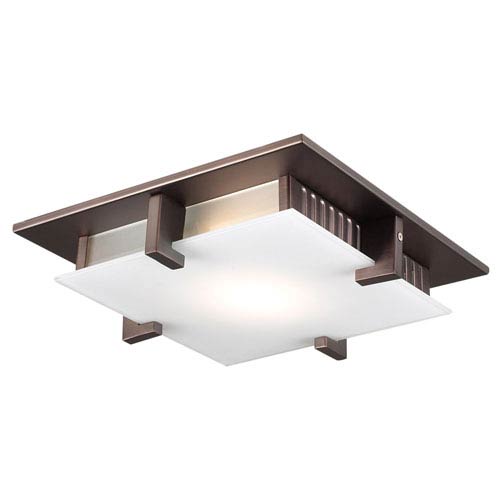 Polipo One Light Oil Rubbed Bronze Close To Ceiling Light Fixture With Acid Frost Glass Halogen