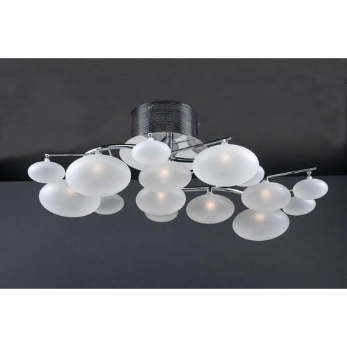 Comolus Eight Light Polished Chrome Close To Ceiling Light Fixture With Frost Glass Halogen