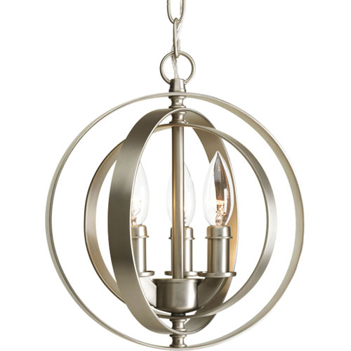 Silver Globe Pendant Light progress lighting equinox burnished silver three light pendant with matching candle sleeves