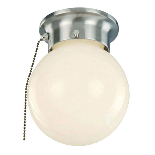 Idlewyld Brushed Nickel Pull Chain 6 Inch Flush Mount With Opal Globe Glass