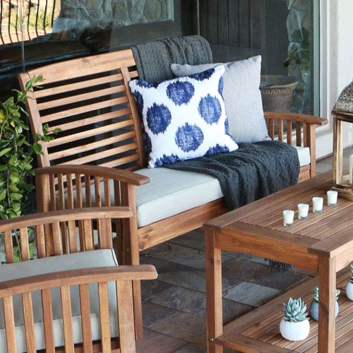 walker edison furniture co. acacia wood patio loveseat bench - brown
