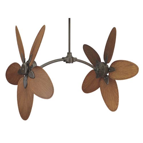 Caruso Oil Rubbed Bronze Adjustable Angle Ceiling Fan With Brown Palm Blades