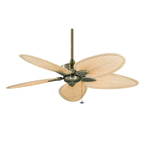 Windpointe Antique Brass Ceiling Fan With Narrow Oval Natural Palm Blades