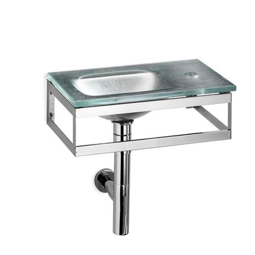 Ws Bath Collections Linea Glass Silver Leaf Small Wall Mounted Bath Sink
