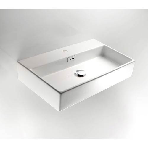 Ws Bath Collections Linea Ceramic White Large Wall Mounted Bath