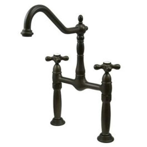 Elements Of Design Boston Dark Bronze Victorian Vessel Sink Faucet With Metal Cross